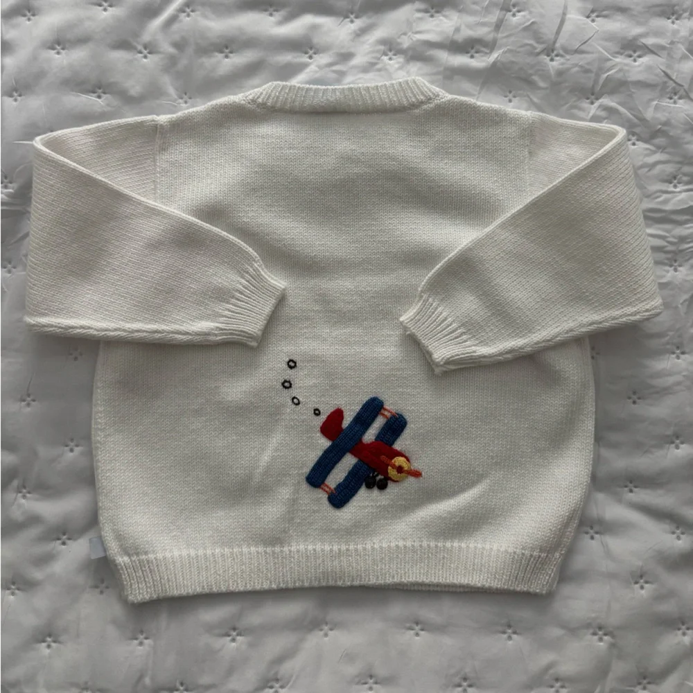 Bella Bliss Boys Knit Airplane Cardigan Sweater - Size 4T - Picture 2 of 5